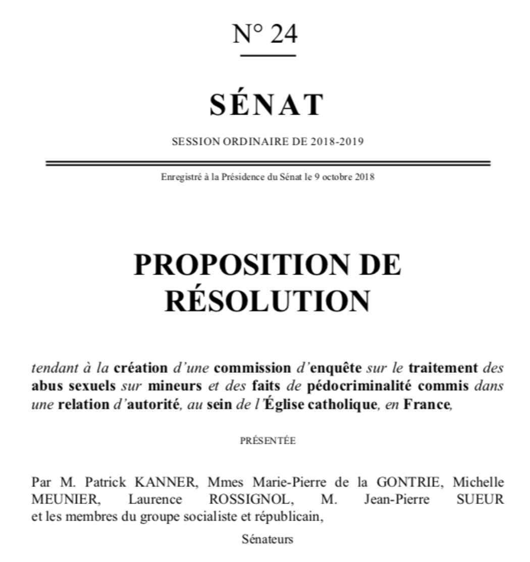 Proposition de résolution pour une commission d’enquête sur le traitement des abus sexuels au sein de l’Église catholique, en France