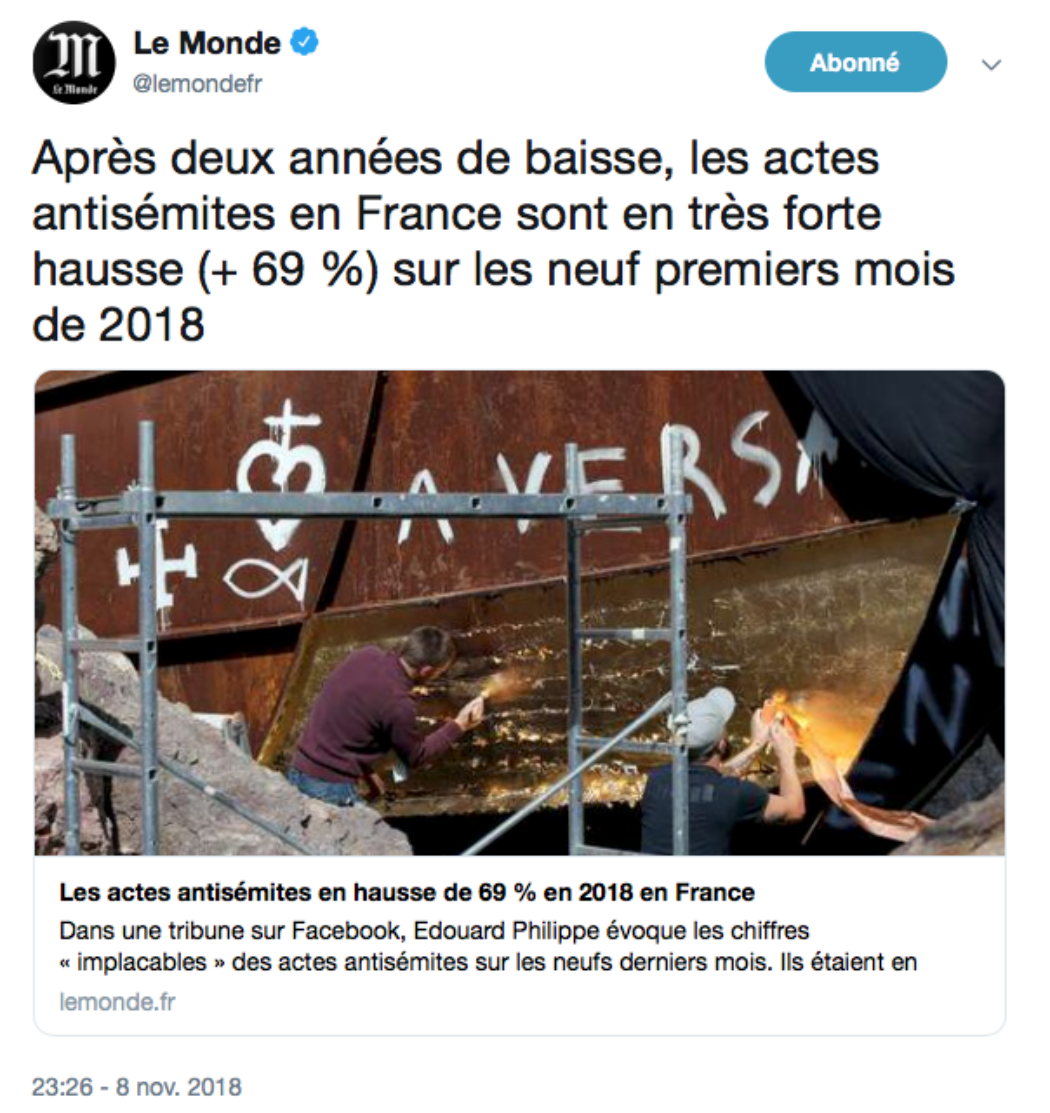 Antisémitisme : bobard par l’image du journal Le Monde