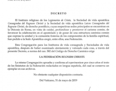 Le Saint-Siège érige canoniquement la fédération Regnum Christi