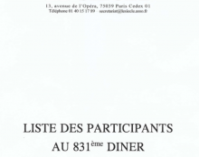 Liste complète des participants au Dîner du Siècle du 26 février 2020