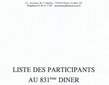 Liste complète des participants au Dîner du Siècle du 26 février 2020