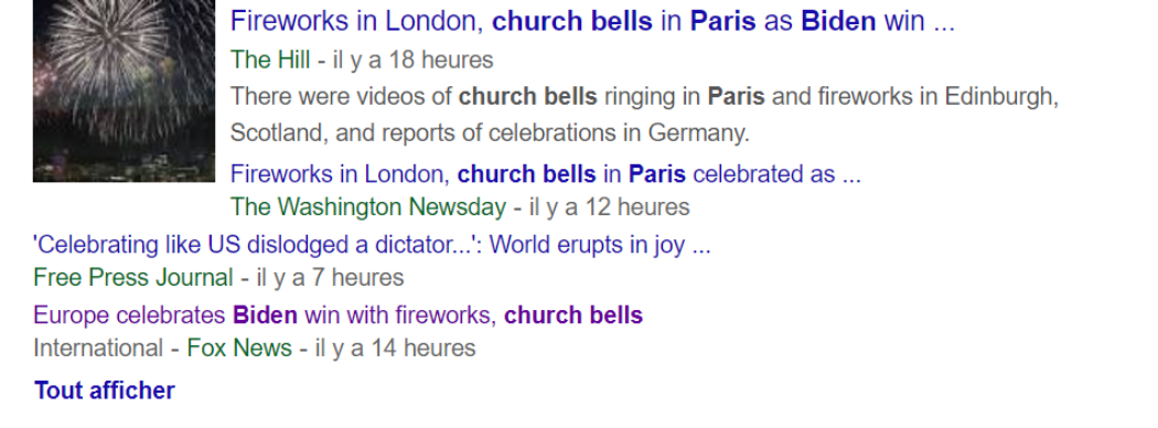 Fausse nouvelle :  The Hill, CNN et Slate affirment que les cloches des églises de Paris ont sonné pour célebrer la victoire de Biden