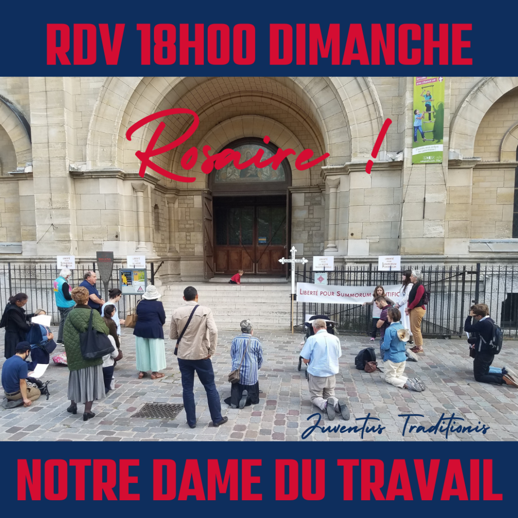 Poursuite du Rosaire devant l’église Notre-Dame du Travail à Paris 14e pour le retour de la messe traditionnelle