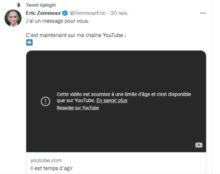 You Tube censure la vidéo de déclaration de candidature d’Eric Zemmour