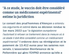 La Justice ordonne la réintégration d’une infirmière ayant refusé la “vaccination”