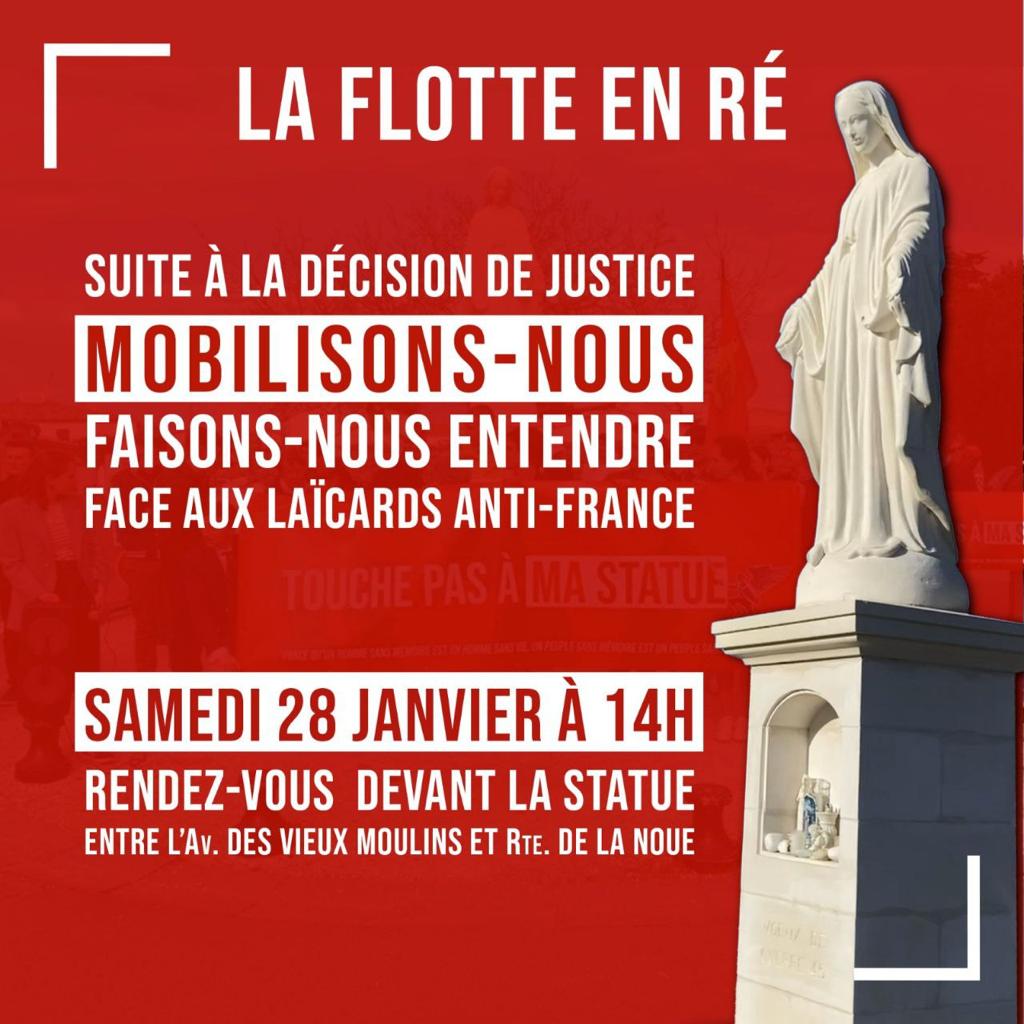 Touche pas à ma statue organise une manifestation en réponse à la décision de déboulonner la statue de Notre Dame sur l’île de Ré