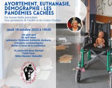 19 octobre – Conférence de Jeanne SMITS. Avortement, euthanasie, démographie : les pandémies cachées