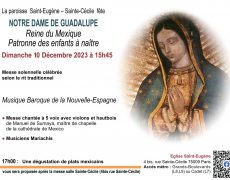 Dimanche 10 décembre: Fête de Notre Dame de Guadalupe 2023 à Paris en l’église Saint-Eugène