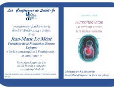 Conférence de Jean-Marie Le Méné sur le thème “De la contraception à l’euthanasie: un continuum” (1er février à Versailles)
