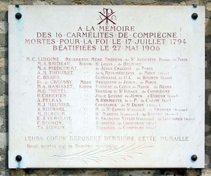 17 juillet 1794 :  16 Bienheureuses carmélites de Compiègne, martyres de la Révolution dite française