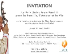 22 mai : remise du prix saint-Jean-Paul II pour la famille, l’amour et la vie