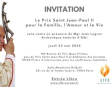 22 mai : remise du prix saint-Jean-Paul II pour la famille, l’amour et la vie