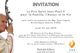 22 mai : remise du prix saint-Jean-Paul II pour la famille, l’amour et la vie