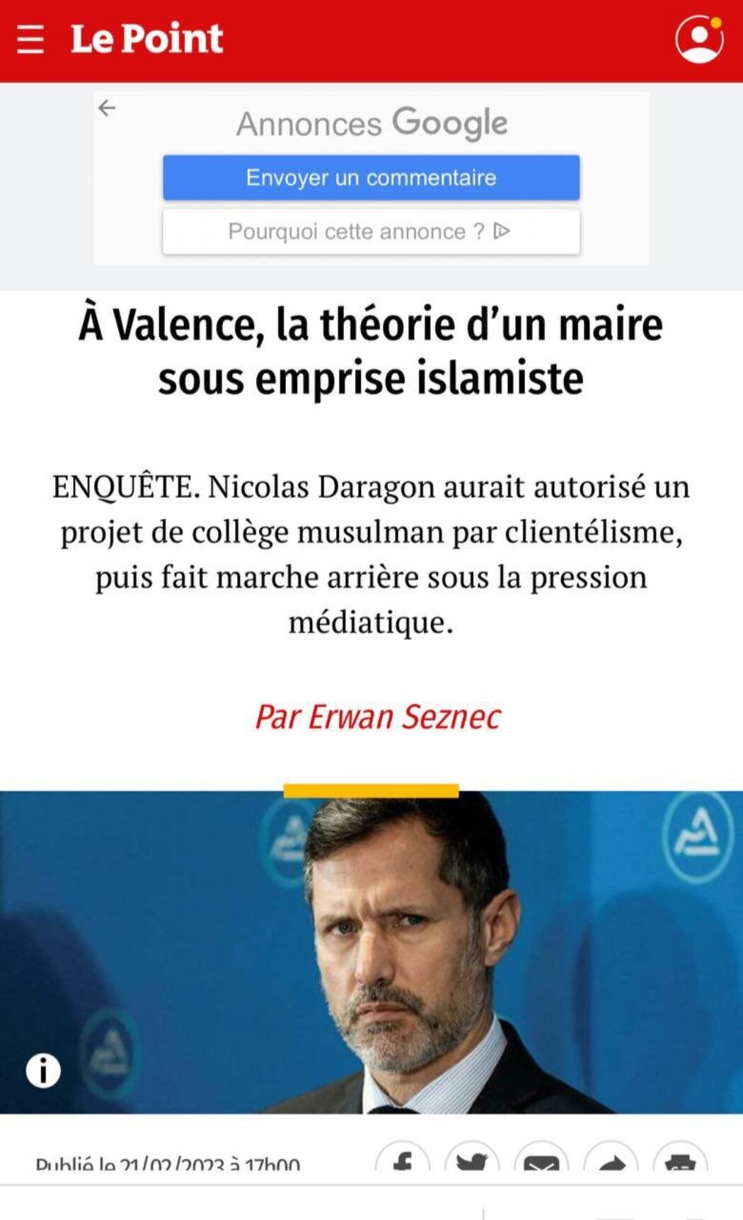 Le maire islamophile de Valence, Nicolas Daragon, nommé secrétaire général adjoint du parti Les Républicains