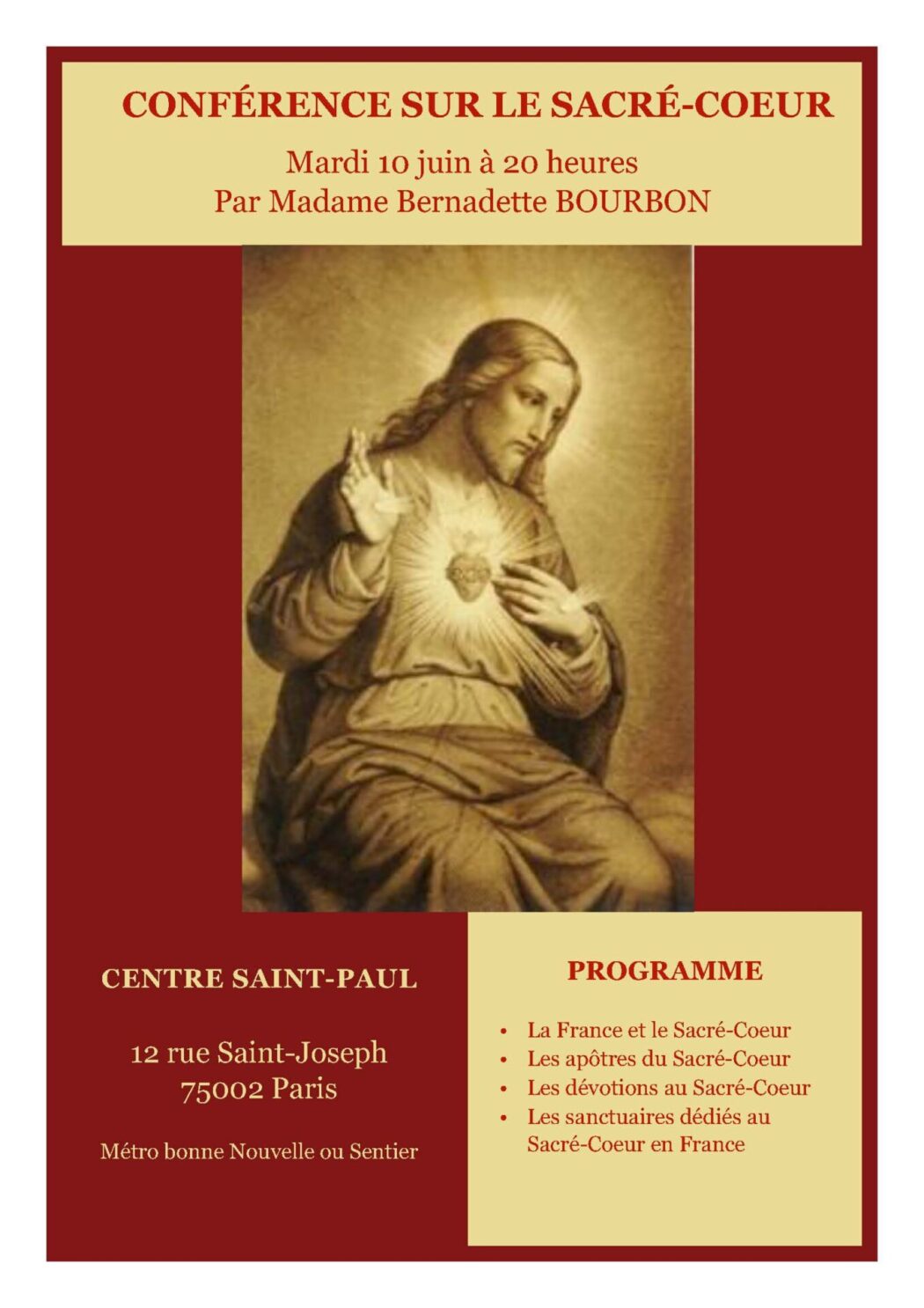 Conférence sur le Sacré-Coeur ce soir au Centre Saint-Paul