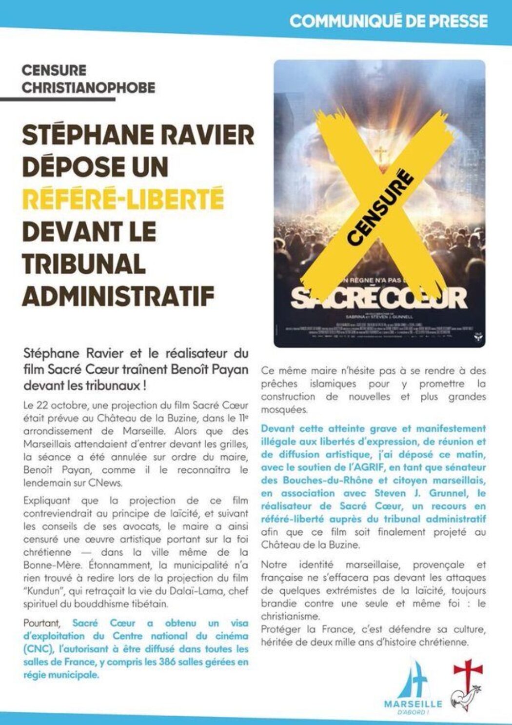 Référé-liberté contre la censure du film “Sacré Coeur” à Marseille