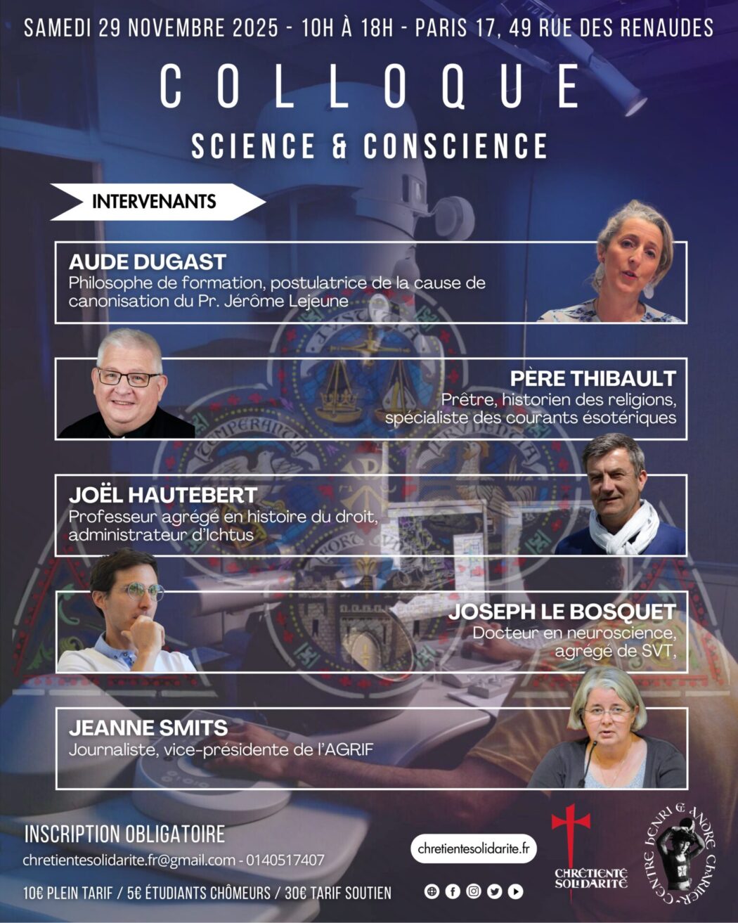 Samedi 29 novembre à Paris : colloque “Science et Conscience” organisé par le Centre Charlier