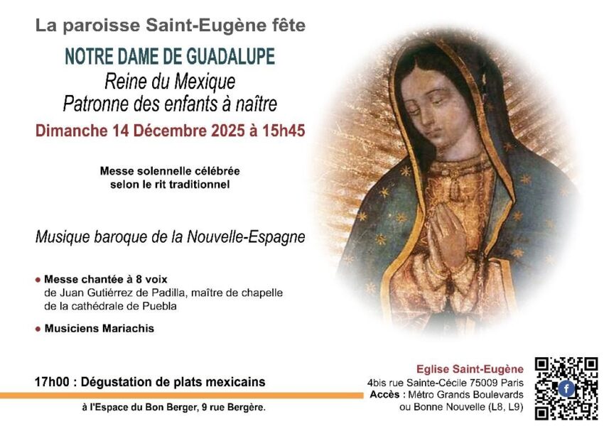 Dimanche 14 décembre : Fête de Notre Dame de Guadalupe  en l’église Saint-Eugène à Paris