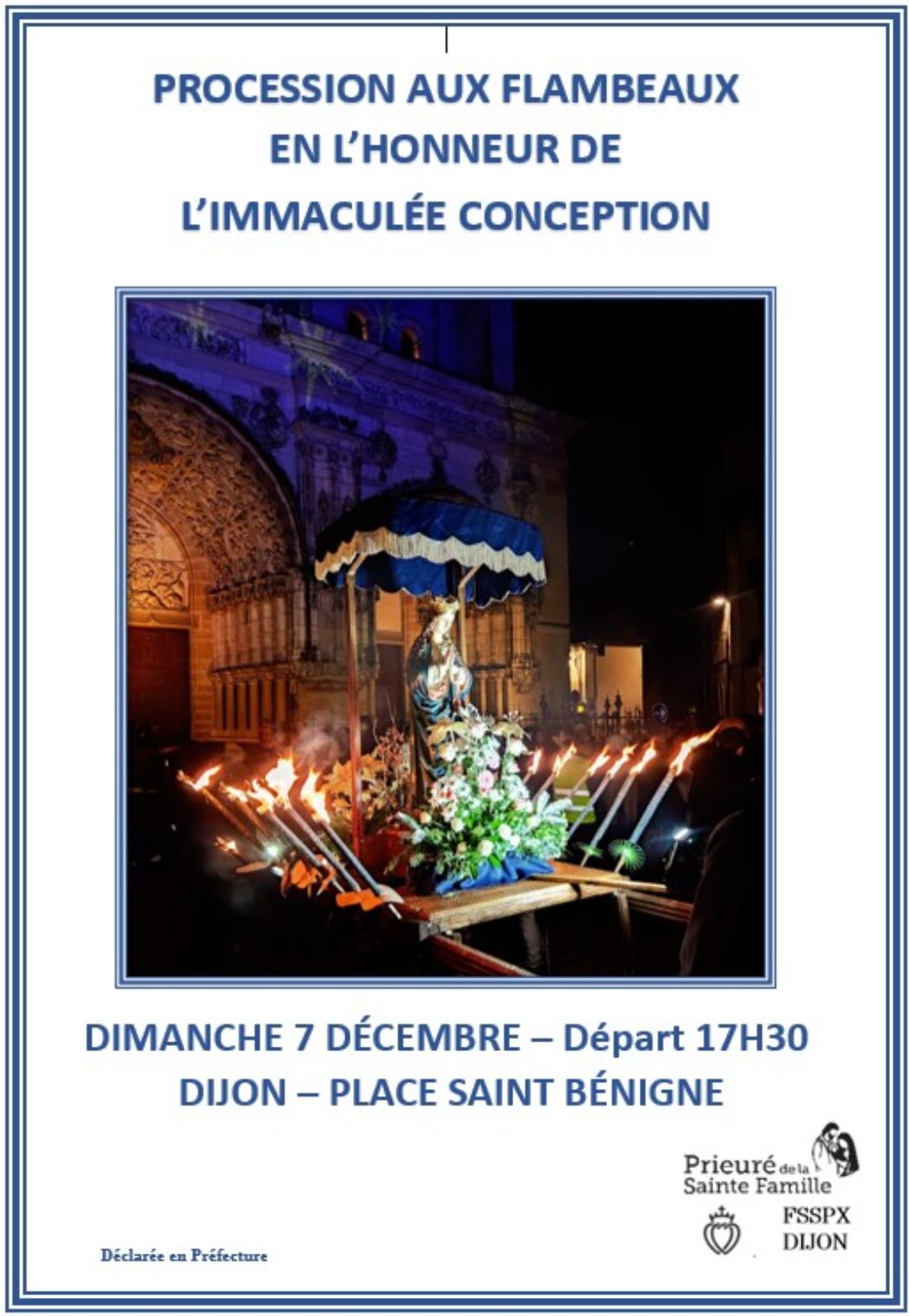 Procession aux flambeaux – Immaculée Conception – à Dijon le dimanche 7 décembre