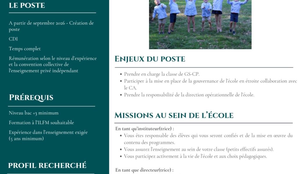 Directeur(trice) / Instituteur(trice) en classe de GS-CP