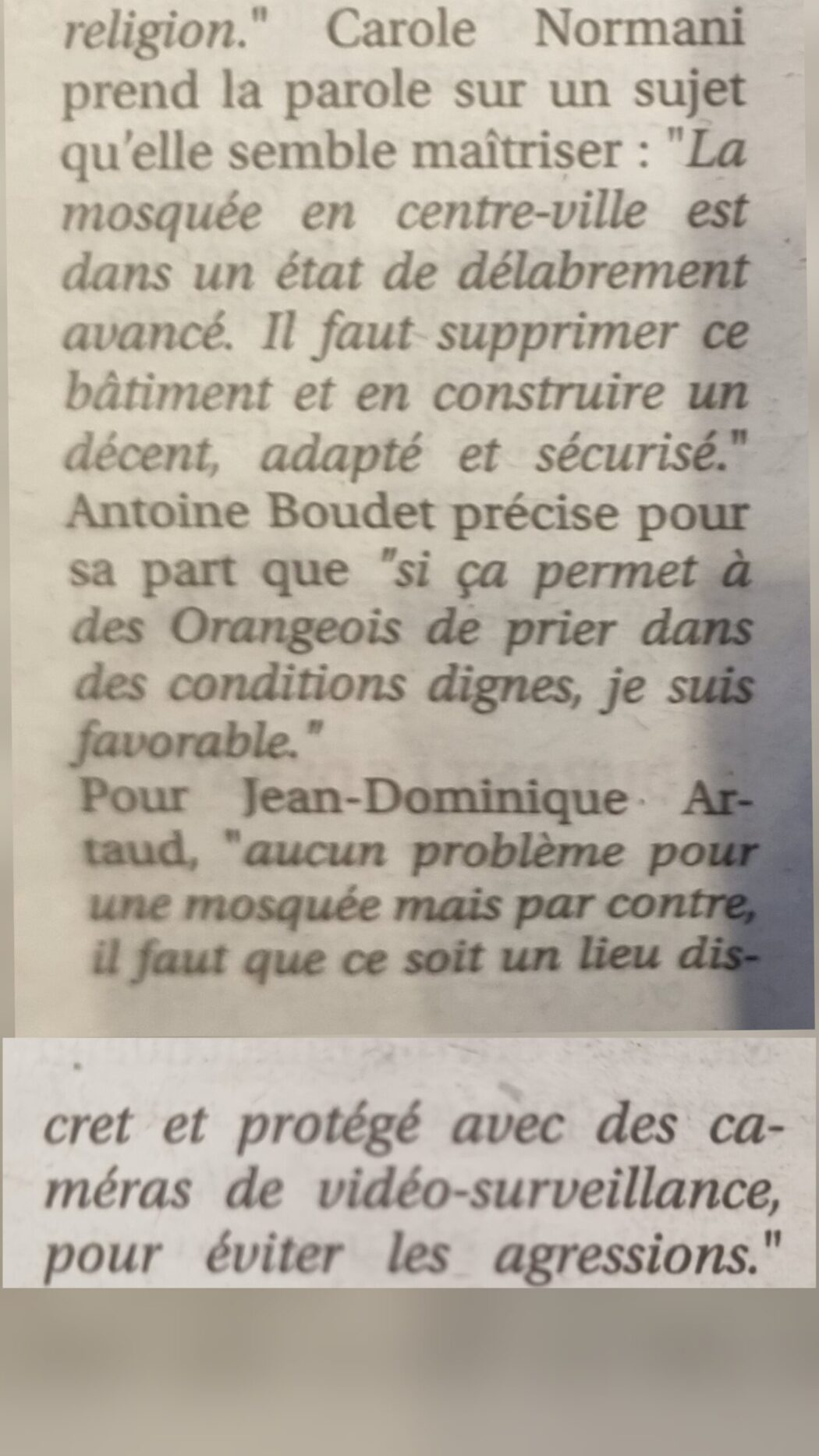 Le R.N d’Orange, favorable à la construction d’une mosquée