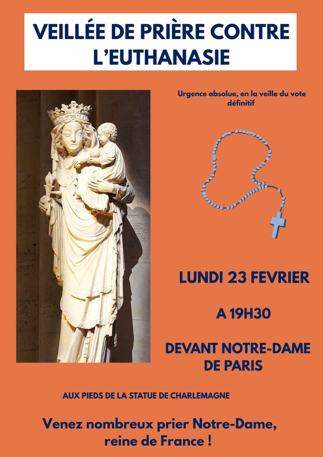 Rosaire devant Notre-Dame de Paris lundi 23 février 19h30