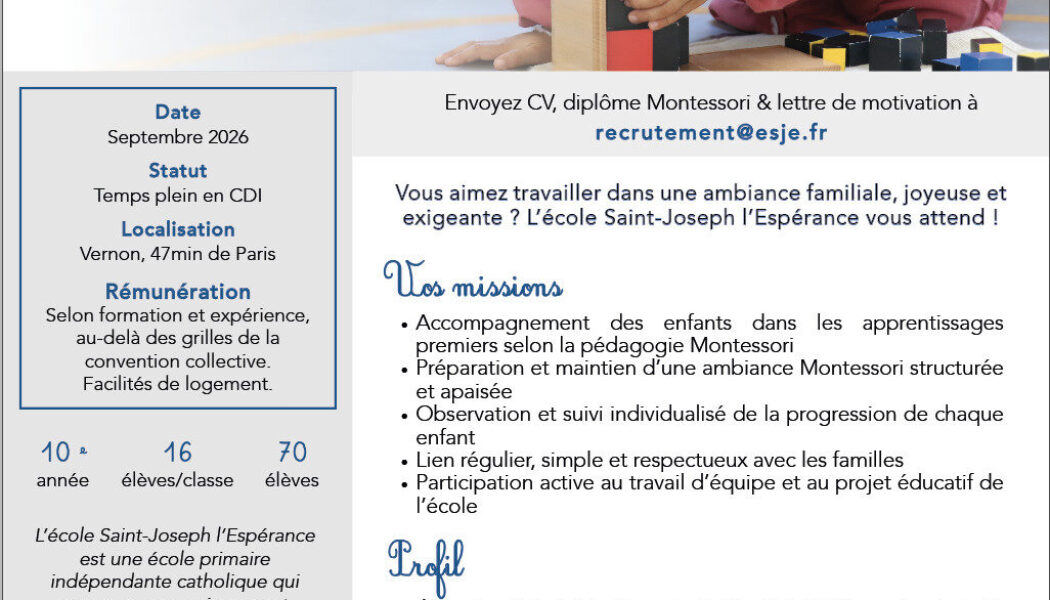 ÉDUCATEUR(TRICE) MONTESSORI DIPLÔMÉ(E)