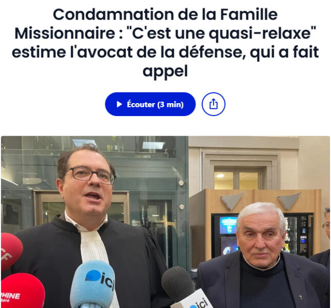 Verdict dans le procès du père Bernard et de la FMND : ” C’est une quasi relaxe” selon l’avocat de la défense.