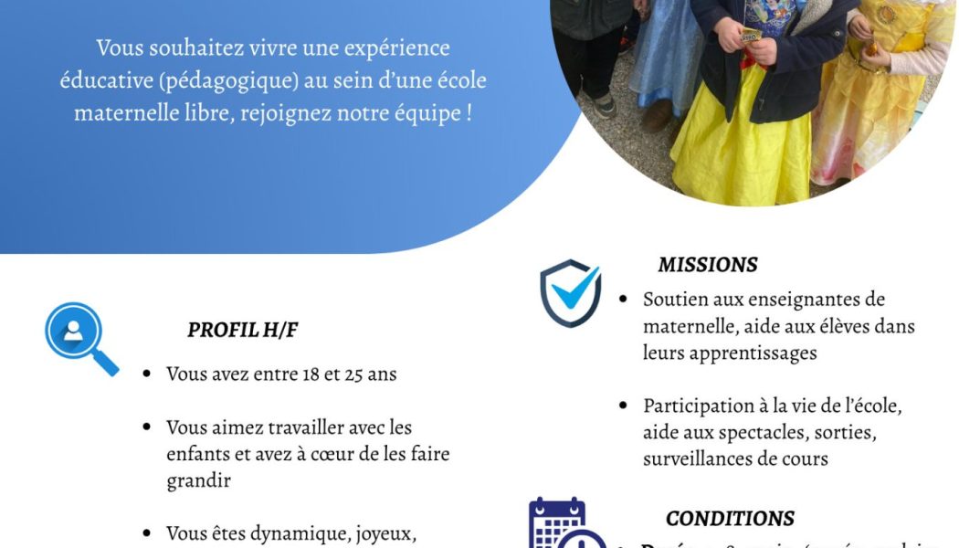Offre de mission :service civique pour une école hors contrat catholique