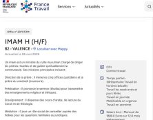 France Travail, financé par vos cotisations, publie des offres pour recruter des imams
