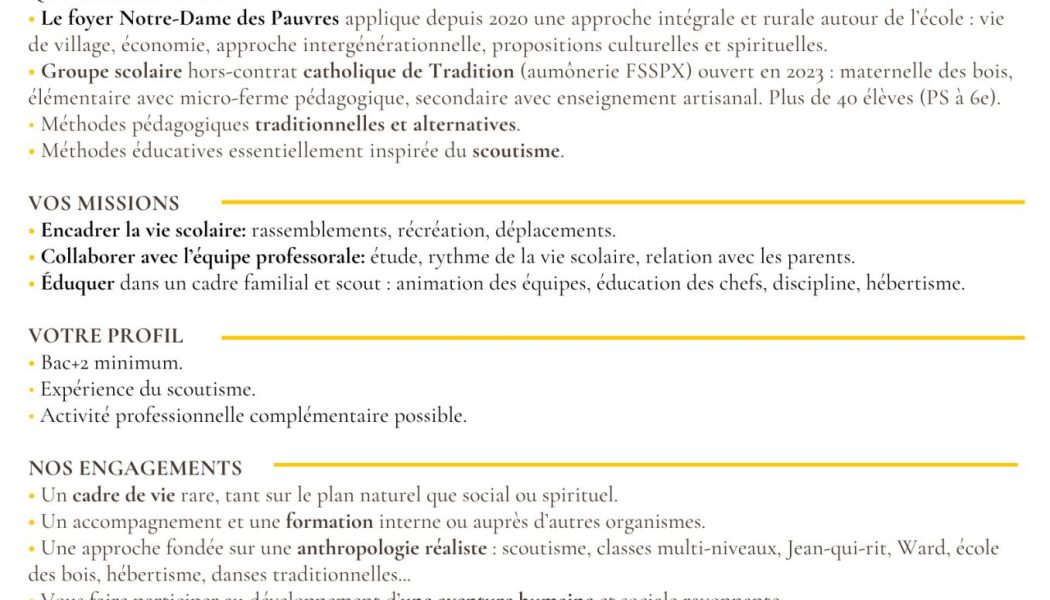 Cherche Responsable de vie scolaire pour hors-contrat