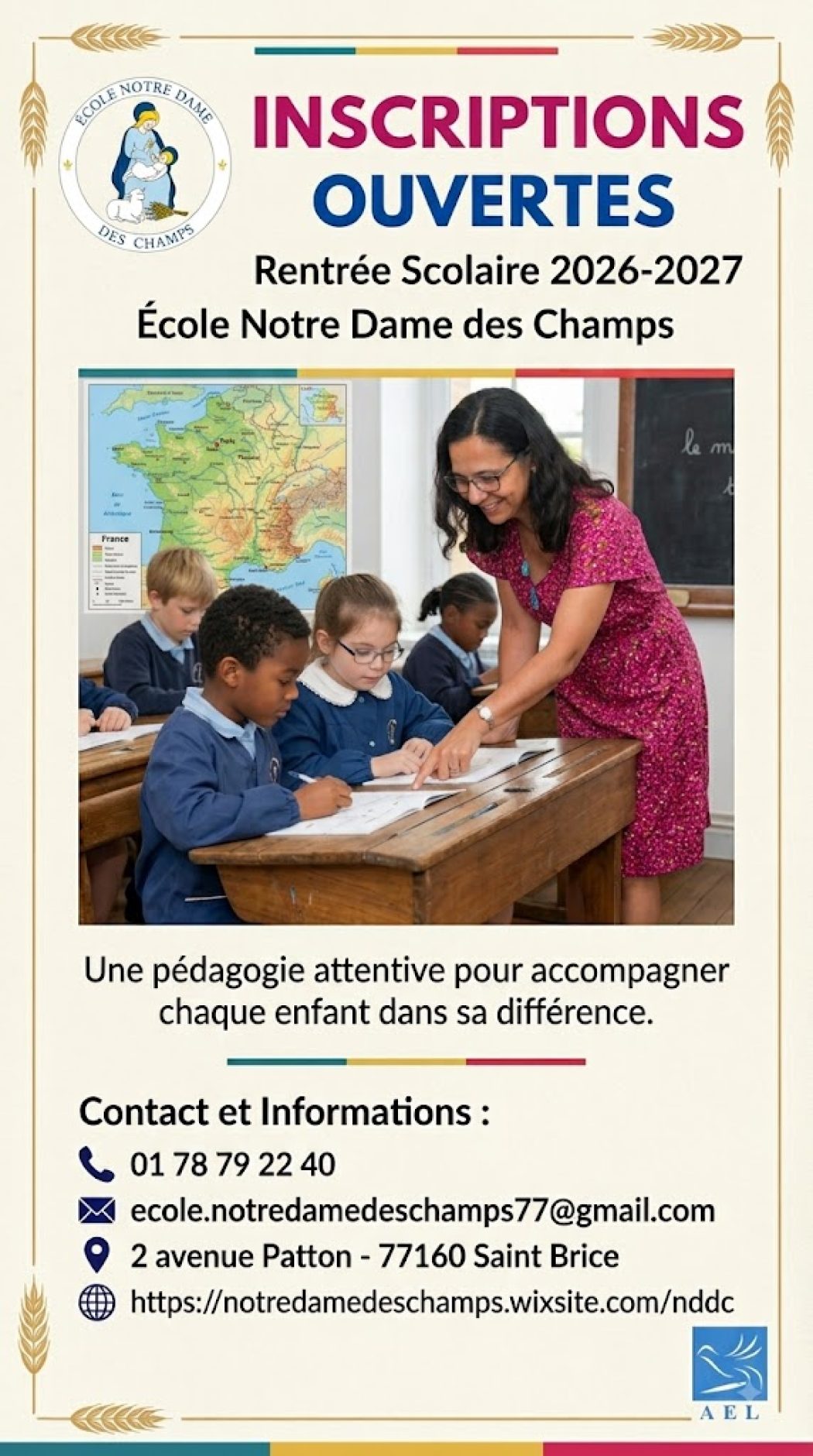 École Notre-Dame des Champs (Provins 77) : Inscriptions rentrée 2026