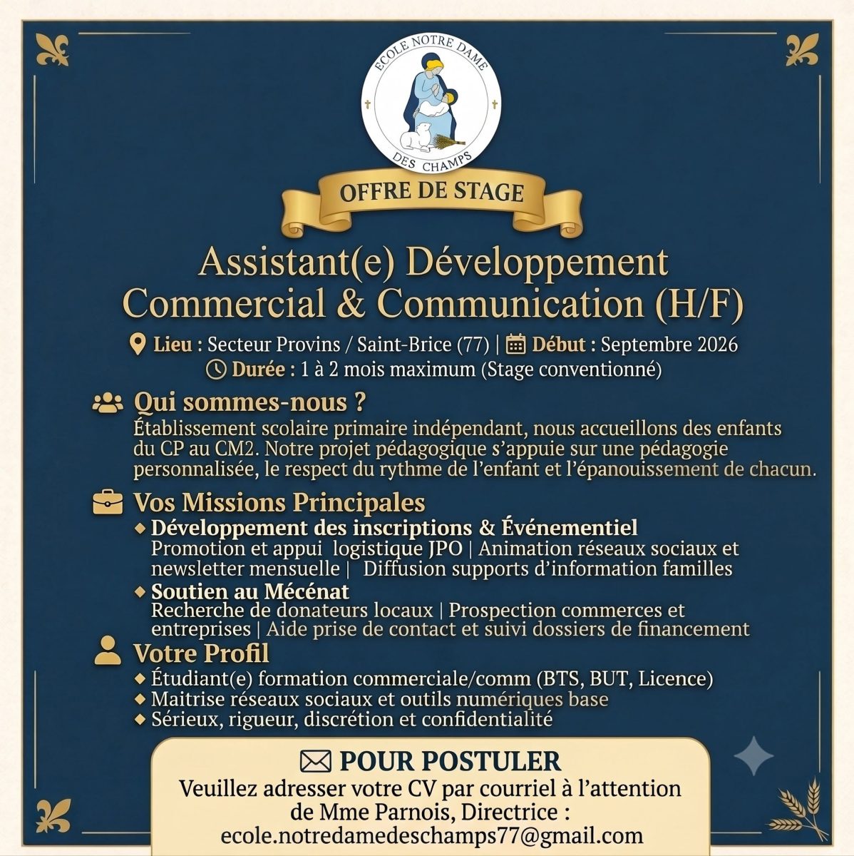 Demande de stage conventionné (1 à 2 mois dès Septembre 2026 ...
