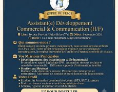 Demande de stage conventionné (1 à 2 mois  dès Septembre 2026) – Assistant(e) Développement Commercial & Communication – Solution d’hébergement incluse